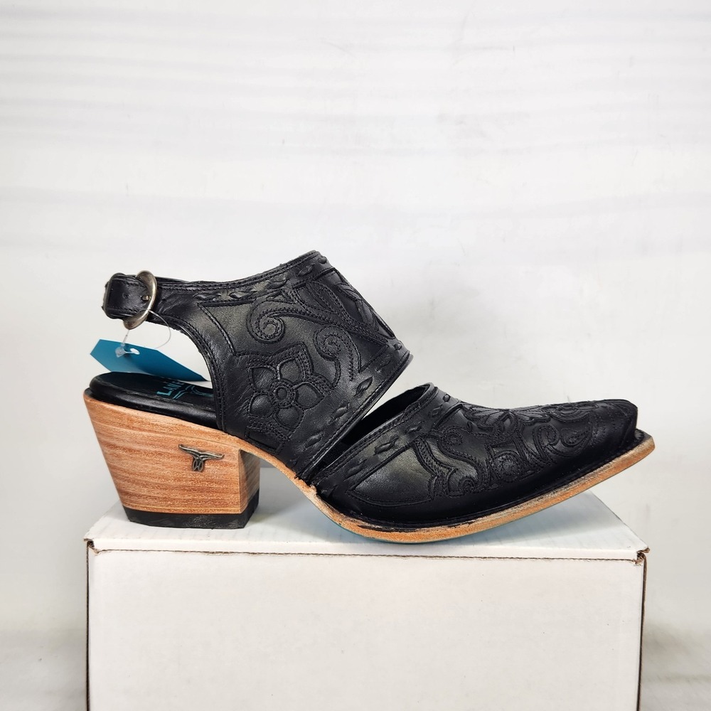 Lane Robin Mule Women Size 10 Jet Black Leather Embroidered Slingback Western
